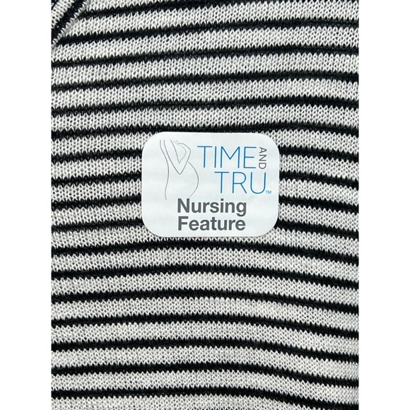 NWT Womens Time And Tru White w Black Stripe Long Sleeve Nursing Feature Size‎ L - Picture 2 of 8